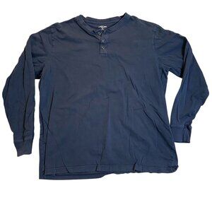 Lands End Men's Henley Shirt XL Navy Blue Super-T Long Sleeve Cotton Blend